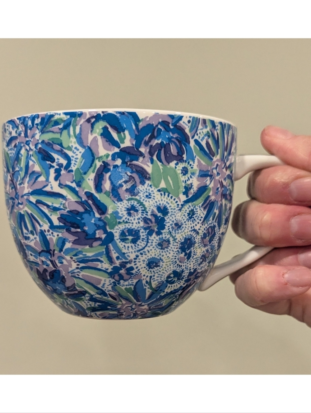 Lilly Pulitzer Blue Floral Gold Handle Ceramic Mug